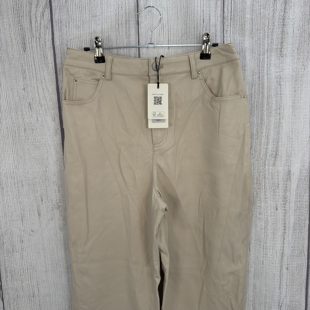 Ted Baker Trousers Women 2 Natural Cream Plaider Faux Leather Pants Straight Leg